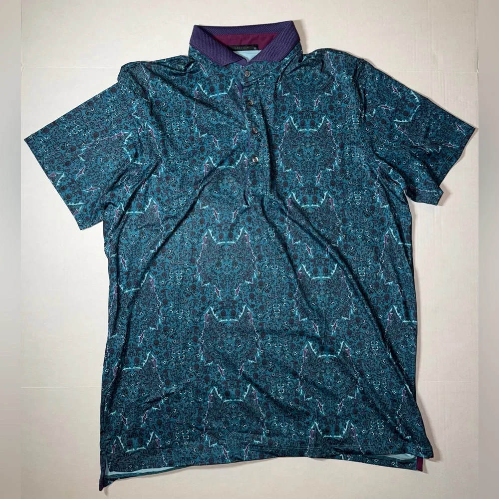 Greyson Men's Patterned Polo Shirt - Blue and Purple - Picture 1 of 4